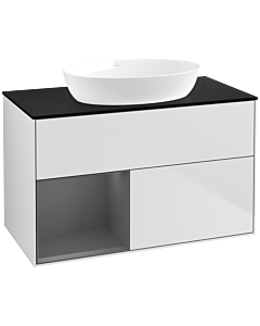 Villeroy und Boch Finion Villeroy und Boch FA12GKMT 100cm, plaque de recouvrement noire mate, étagères laqué mat anthracite, laqué blanc mat