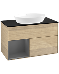 Villeroy und Boch Finion Waschtischunterschrank FA12GKPC 100cm, Abdeckplatte black matt, Regale Anthracite matt lacquer, Oak Veneer