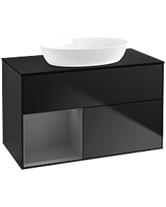 Villeroy und Boch Finion Villeroy und Boch FA12GKPD 100cm, plaque de recouvrement noire mate, étagères laqué mat anthracite, laqué noir mat