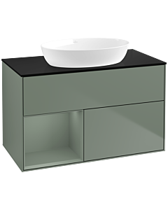 Villeroy und Boch Finion Waschtischunterschrank FA12GMGM 100cm, Abdeckplatte black matt, Regale Olive matt lacquer, Olive Matt Lacquer