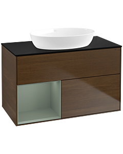 Villeroy und Boch Finion Villeroy und Boch Finion FA12GMGN 100cm, cover plate black matt, shelves olive matt lacquer, walnut veneer