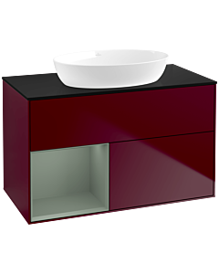 Villeroy und Boch Finion Villeroy und Boch FA12GMHB 100cm, plaque de recouvrement noir mat, étagères laqué olive mat, Peony Matt