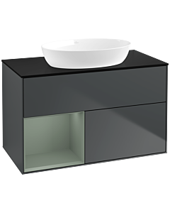 Villeroy und Boch Finion Villeroy und Boch FA12GMHG 100cm, plaque de recouvrement noir mat, étagères laqué olive mat, Midnight Blue Matt Lacquer