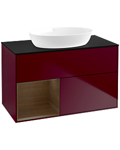 Villeroy und Boch Finion Waschtischunterschrank FA12GNHB 100cm, Abdeckplatte black matt, Regale Walnut Veneer, Peony Matt