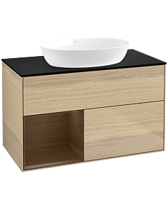 Villeroy und Boch Finion Waschtischunterschrank FA12GNPC 100cm, Abdeckplatte black matt, Regale Walnut Veneer, Oak Veneer