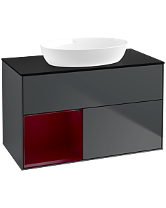 Villeroy und Boch Finion Waschtischunterschrank FA12HBHG 100cm, Abdeckplatte black matt, Regale Peony matt lacquer, Midnight Blue Matt Lacquer