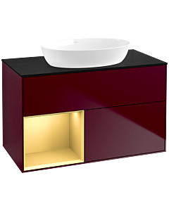 Villeroy und Boch Finion Villeroy und Boch FA12HFHB 100cm, plaque de recouvrement noir mat, étagères laqué mat or, Peony Matt