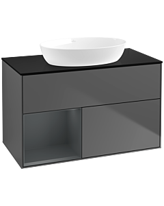 Villeroy und Boch Finion Waschtischunterschrank FA12HGGK 100cm, Abdeckplatte black matt, Regale Midnight matt lacquer, Anthracite matt