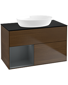 Villeroy und Boch Finion Villeroy und Boch Finion FA12HGGN 100cm, cover plate black matt, shelves midnight matt lacquer, walnut veneer