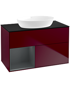 Villeroy und Boch Finion Waschtischunterschrank FA12HGHB 100cm, Abdeckplatte black matt, Regale Midnight matt lacquer, Peony Matt