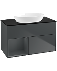 Villeroy und Boch Finion Villeroy und Boch FA12HGHG 100cm, plaque de recouvrement noir mat, étagères laqué mat Midnight, Midnight Blue Matt Lacquer