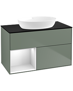 Villeroy und Boch Finion Villeroy und Boch FA12MTGM 100cm, plaque de recouvrement noire mate, étagères Olive Matt Lacquer blanc mat, Olive Matt Lacquer