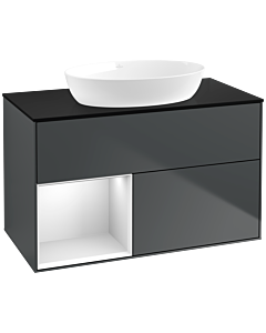 Villeroy und Boch Finion Waschtischunterschrank FA12MTHG 100cm, Abdeckplatte black matt, Regale White matt lacquer, Midnight Blue Matt Lacquer