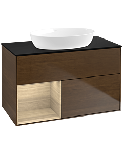 Villeroy und Boch Finion FA12PCGN 100cm, plaque de recouvrement noire mate, étagères Oak Veneer , placage Oak Veneer