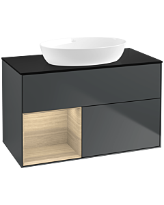 Villeroy und Boch Finion Villeroy und Boch FA12PCHG 100cm, plaque de recouvrement noir mat, étagères Oak Veneer , Midnight Blue Matt Lacquer