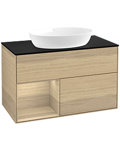 Villeroy und Boch Finion Waschtischunterschrank FA12PCPC 100cm, Abdeckplatte black matt, Regale Oak Veneer, Oak Veneer