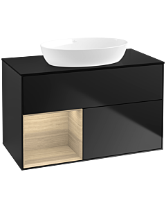 Villeroy und Boch Finion Villeroy und Boch FA12PCPD 100cm, plaque de recouvrement noir mat, étagères Oak Veneer , laqué noir mat