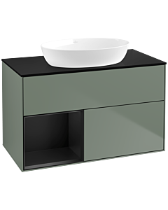 Villeroy und Boch Finion Waschtischunterschrank FA12PDGM 100cm, Abdeckplatte black matt, Regale Black matt lacquer, Olive Matt Lacquer