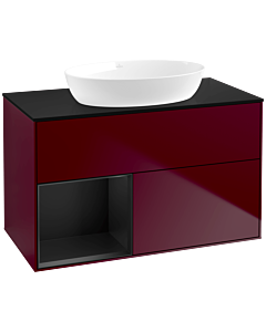 Villeroy und Boch Finion FA12PDHB 100cm, plaque de recouvrement noire mate, étagères laquées noires mat, Peony Matt