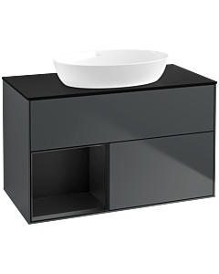 Villeroy und Boch Finion Villeroy und Boch FA12PDHG 100cm, plaque de recouvrement noir mat, étagères laqué noir mat, Midnight Blue Matt Lacquer