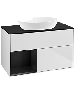 Villeroy und Boch Finion Villeroy und Boch FA12PDMT 100cm, plaque de recouvrement noir mat, étagères laqué noir mat, laqué blanc mat