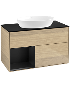 Villeroy und Boch Finion Villeroy und Boch FA12PDPC 100cm, plaque de recouvrement noir mat, étagères laqué noir mat, Oak Veneer