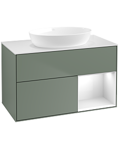 Villeroy und Boch Finion Villeroy und Boch Finion FA21GFGM 100cm, cover plate white matt, shelves Glossy white lacquer, Olive Matt Lacquer