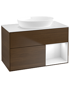Villeroy und Boch Finion Villeroy und Boch Finion FA21GFGN 100cm, cover plate white matt, shelves Glossy white lacquer, walnut veneer