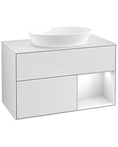 Villeroy und Boch Finion Waschtischunterschrank FA21GFMT 100cm, Abdeckplatte white matt, Regale Glossy white lacquer, White matt lacquer