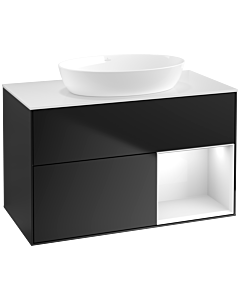 Villeroy und Boch Finion Waschtischunterschrank FA21GFPD 100cm, Abdeckplatte white matt, Regale Glossy white lacquer, Black matt lacquer