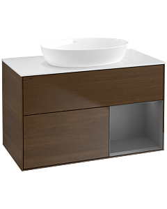 Villeroy und Boch Finion Waschtischunterschrank FA21GKGN 100cm, Abdeckplatte white matt, Regale Anthracite matt lacquer, Walnut veneer