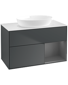 Villeroy und Boch Finion Villeroy und Boch FA21GKHG 100cm, plaque de recouvrement blanc mat, étagères laqué mat anthracite, Midnight Blue Matt Lacquer