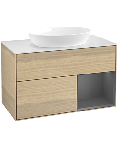 Villeroy und Boch Finion Villeroy und Boch FA21GKPC 100cm, plaque de recouvrement blanc mat, étagères laqué mat anthracite, Oak Veneer