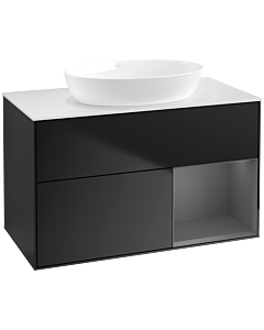 Villeroy und Boch Finion Villeroy und Boch FA21GKPD 100cm, plateau blanc mat, étagères laqué mat anthracite, laqué noir mat