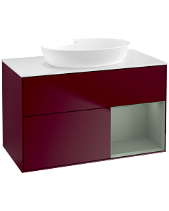 Villeroy und Boch Finion Waschtischunterschrank FA21GMHB 100cm, Abdeckplatte white matt, Regale Olive matt lacquer, Peony Matt