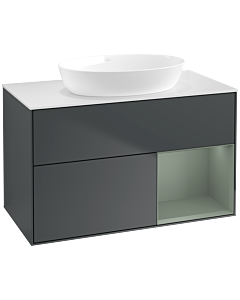 Villeroy und Boch Finion Waschtischunterschrank FA21GMHG 100cm, Abdeckplatte white matt, Regale Olive matt lacquer, Midnight Blue Matt Lacquer