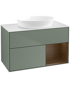 Villeroy und Boch Finion Villeroy und Boch Finion FA21GNGM 100cm, cover plate white matt, shelves Walnut Veneer , Olive Matt Lacquer