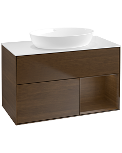 Villeroy und Boch Finion Villeroy und Boch FA21GNGN 100cm, plaque de recouvrement blanc mat, étagères Walnut Veneer , placage Walnut Veneer