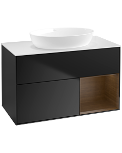 Villeroy und Boch Finion Villeroy und Boch FA21GNPD 100cm, plaque de recouvrement blanc mat, étagères Walnut Veneer , laqué noir mat