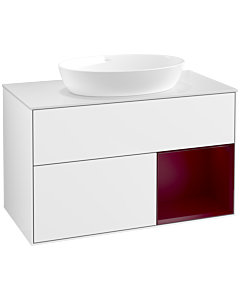 Villeroy und Boch Finion Waschtischunterschrank FA21HBGF 100cm, Abdeckplatte white matt, Regale Peony matt lacquer, Glossy white lacquer