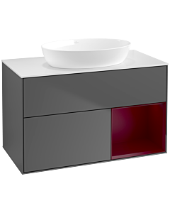 Villeroy und Boch Finion Waschtischunterschrank FA21HBGK 100cm, Abdeckplatte white matt, Regale Peony matt lacquer, Anthracite matt