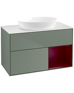 Villeroy und Boch Finion Villeroy und Boch FA21HBGM 100cm, plaque de recouvrement blanc mat, étagères Peony laqué mat, Olive Matt Lacquer