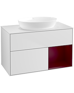 Villeroy und Boch Finion Waschtischunterschrank FA21HBMT 100cm, Abdeckplatte white matt, Regale Peony matt lacquer, White matt lacquer