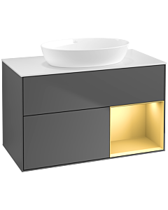 Villeroy und Boch Finion Villeroy und Boch FA21HFGK 100cm, plaque de recouvrement blanc mat, étagères laqué or mat, anthracite mat