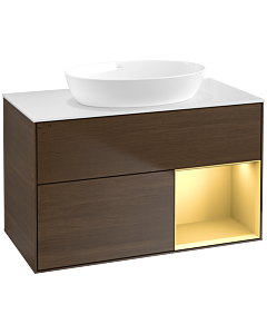 Villeroy und Boch Finion Villeroy und Boch Finion FA21HFGN 100cm, cover plate white matt, shelves gold matt lacquer, walnut veneer