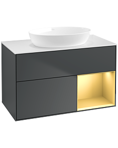Villeroy und Boch Finion Waschtischunterschrank FA21HFHG 100cm, Abdeckplatte white matt, Regale Gold matt lacquer, Midnight Blue Matt Lacquer