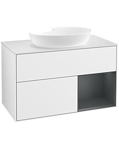Villeroy und Boch Finion Waschtischunterschrank FA21HGGF 100cm, Abdeckplatte white matt, Regale Midnight matt lacquer, Glossy white lacquer