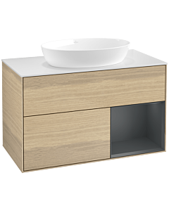 Villeroy und Boch Finion Villeroy und Boch FA21HGPC 100cm, plaque de recouvrement blanc mat, étagères laqué mat Midnight, Oak Veneer