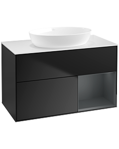 Villeroy und Boch Finion Villeroy und Boch FA21HGPD 100cm, plaque de recouvrement blanc mat, étagères laqué mat Midnight, laqué noir mat