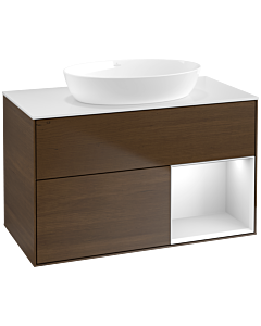 Villeroy und Boch Finion Villeroy und Boch FA21MTGN 100cm, plaque de recouvrement blanc mat, étagères laqué blanc mat, placage noyer